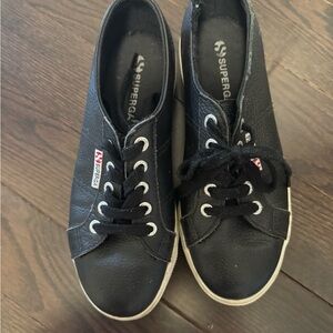 Superga Black Leather Platform Sneakers size 37